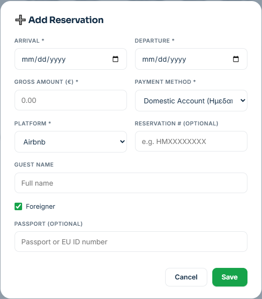 The new reservation form